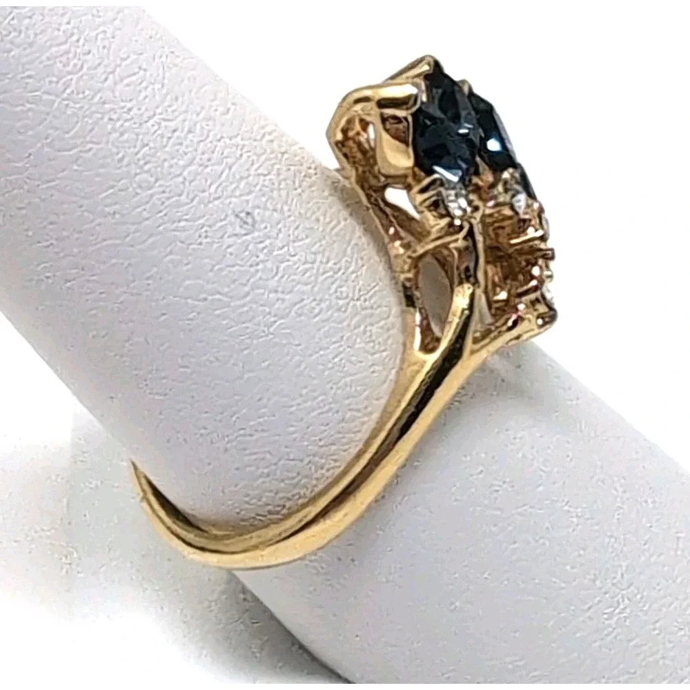 14K Gold Electroplate Dark Blue Marquise Sapphire Color Cluster Ring Sz 8.5-8.75